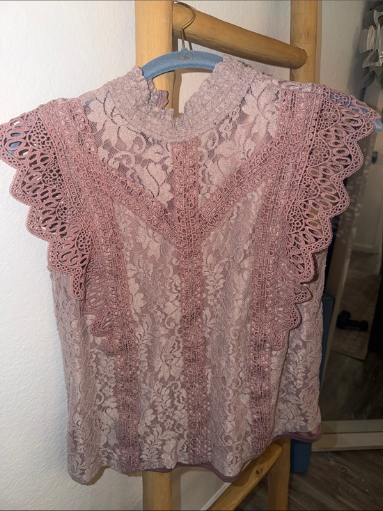 Cable & Gauge Tops - Cable & Gauge Lace Ruffle Sleeveless Camisole in Dusty Rose